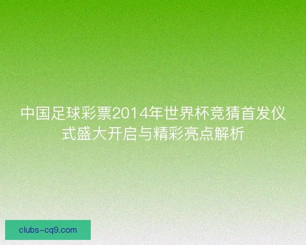 中国足球彩票2014年世界杯竞猜首发仪式盛大开启与精彩亮点解析